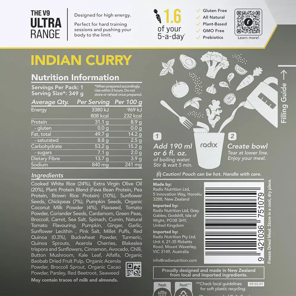 Radix Ultra Meals v9.0 - Indian Curry - 800 kcal
